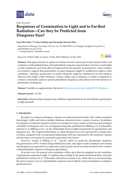 Responses of Germination to Light and to Far-Red Radiation—Can They Be Predicted from Diaspores Size?