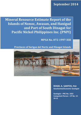 Mineral Resource Estimate Report for Pacific Nickel Philippines Inc
