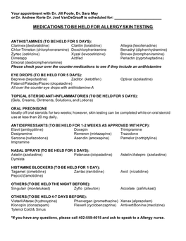 Medications to Be Held for Allergy Skin Testing