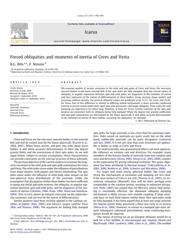 Forced Obliquities and Moments of Inertia of Ceres and Vesta ⇑ B.G