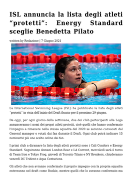 Energy Standard Sceglie Benedetta Pilato Written by Redazione | 7 Giugno 2021