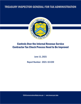 Controls Over the Internal Revenue Service Contractor Tax Check Process Need to Be Improved