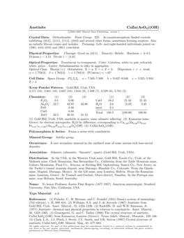 Austinite Cazn(Aso4)(OH) C 2001-2005 Mineral Data Publishing, Version 1 Crystal Data: Orthorhombic