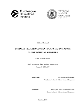 BUSINESS-RELATED CONTENT PLANNING of SPORTS CLUBS’ OFFICIAL WEBSITES: Final Master Thesis in Sport Business Management/ Dr