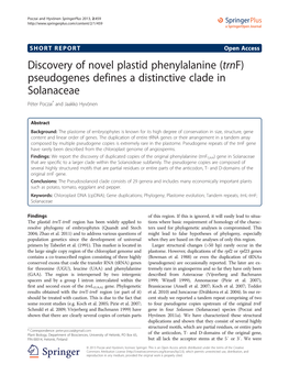 (Trnf) Pseudogenes Defines a Distinctive Clade in Solanaceae Péter Poczai* and Jaakko Hyvönen