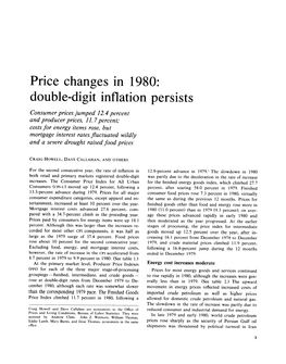 Price Changes in 1980: Double-Digit Inflation Persists Consumer Prices Jumped 12.4 Percent and Producer Prices, 11