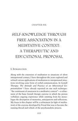 Self-Knowledge Through Free Association in a Meditative Context: a Therapeutic and Educational Proposal