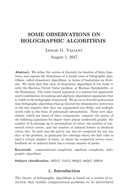 Some Observations on Holographic Algorithms