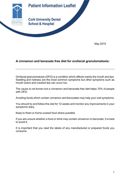 A Cinnamon and Benzoate Free Diet for Orofacial Granulomatosis