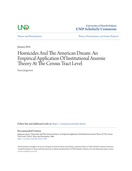 An Empirical Application of Institutional Anomie Theory at the Ec Nsus Tract Level Stacie Jergenson