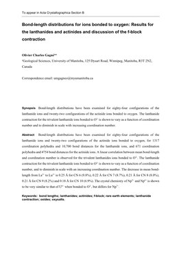 Bond-Length Distributions for Ions Bonded to Oxygen: Results for the Lanthanides and Actinides and Discussion of the F-Block Contraction