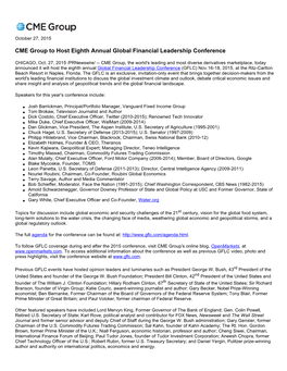 CME Group to Host Eighth Annual Global Financial Leadership Conference