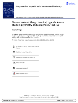 Neurasthenia at Mengo Hospital, Uganda: a Case Study in Psychiatry and a Diagnosis, 1906–50
