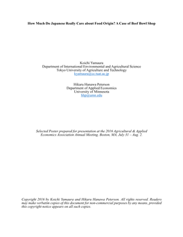 How Much Do Japanese Really Care About Food Origin? a Case of Beef Bowl Shop Koichi Yamaura Department of International Environm