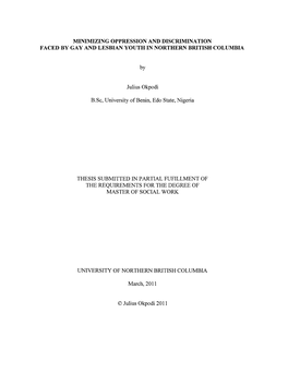 Minimizing Oppression and Discrimination Faced by Gay and Lesbian Youth in Northern British Columbia