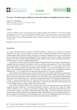 Two New Noronhia Species (Oleaceae) from the Guineo-Congolian Forests in Africa