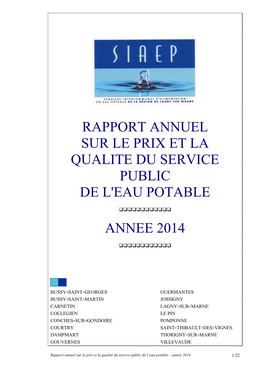 Rapport Annuel Sur Le Prix Et La Qualite Du Service Public De L'eau Potable Annee 2014