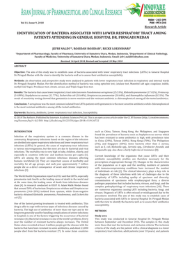 Identification of Bacteria Associated with Lower Respiratory Tract Among Patients Attending in General Hospital Dr