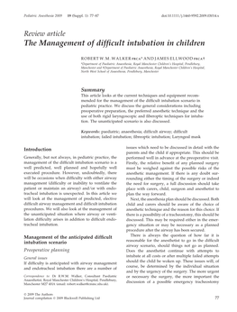 Review Article the Management of Difﬁcult Intubation in Children
