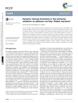 Dynamic Nitroxyl Formation in the Ammonia Oxidation on Platinum Via Eley–Rideal Reactions† Cite This: Phys