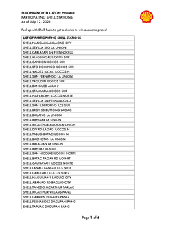 SULONG NORTH LUZON PROMO PARTICIPATING SHELL STATIONS As of July 12, 2021