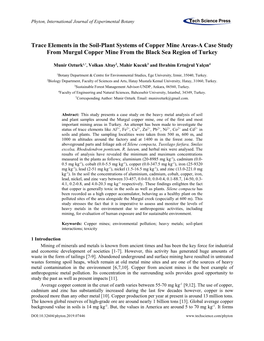 Trace Elements in the Soil-Plant Systems of Copper Mine Areas-A Case Study from Murgul Copper Mine from the Black Sea Region of Turkey