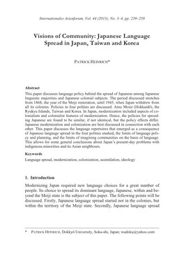 Japanese Language Spread in Japan, Taiwan and Korea Spread in Japan, Taiwan and Korea