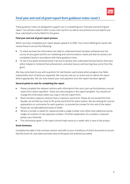 Final Year and End of Grant Report Form Guidance Notes: Level 1