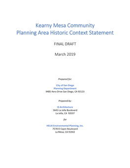 Draft Kearny Mesa Historic Context Statement