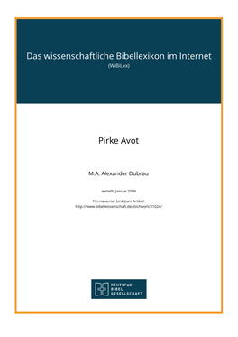 Das Wissenschaftliche Bibellexikon Im Internet Pirke Avot