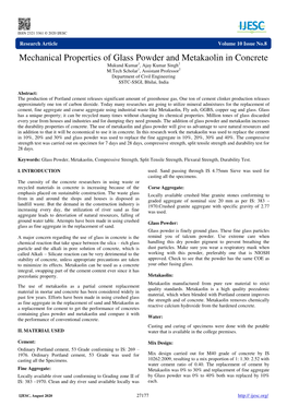 Mechanical Properties of Glass Powder and Metakaolin in Concrete