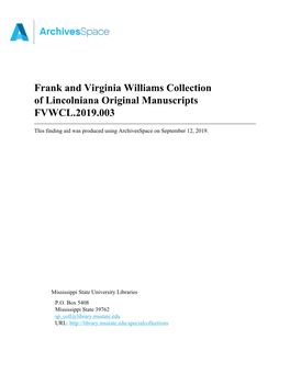 Frank and Virginia Williams Collection of Lincolniana Original Manuscripts FVWCL.2019.003