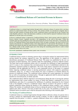 Conditional Release of Convicted Persons in Kosovo