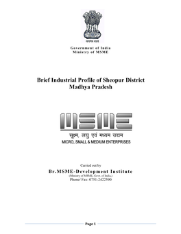 Brief Industrial Profile of Sheopur District Madhya Pradesh