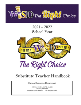 2021-2022 School Year Substitute Teacher Handbook