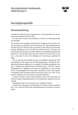 Bet. 2003/04:Sou5 Socialtjänstpolitik