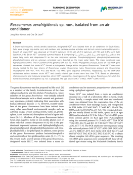 Roseomonas Aerofrigidensis Sp. Nov., Isolated from an Air Conditioner