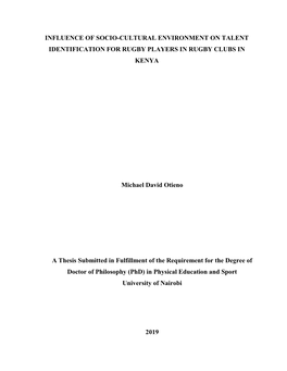 Influence of Socio-Cultural Environment on Talent Identification for Rugby Players in Rugby Clubs in Kenya