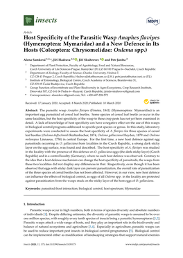 Host Specificity of the Parasitic Wasp Anaphes Flavipes