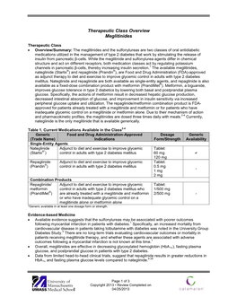 Therapeutic Class Overview Meglitinides