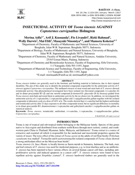 INSECTICIDAL ACTIVITY of Toona Sinensis AGAINST Coptotermes Curvignathus Holmgren