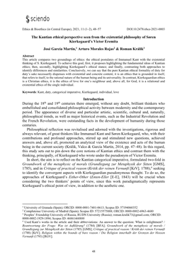 The Kantian Ethical Perspective Seen from the Existential Philosophy of Søren Kierkegaard’S Victor Eremita José García Martín,1 Arturo Morales Rojas2 & Roman Králik3