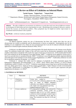 A Review on Effect of Colchicine on Selected Plants