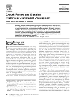 Growth Factors and Signaling Proteins in Craniofacial Development Robert Spears and Kathy K.H