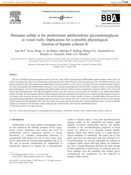 Dermatan Sulfate Is the Predominant Antithrombotic Glycosaminoglycan in Vessel Walls: Implications for a Possible Physiological Function of Heparin Cofactor II