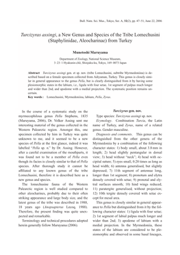 Turcizyras Assingi, a New Genus and Species of the Tribe Lomechusini (Staphylinidae, Aleocharinae) from Turkey