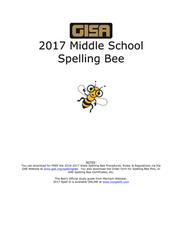 2017 Middle School Spelling Bee