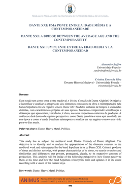 Dante Xxi: Uma Ponte Entre a Idade Média E a Contemporaneidade