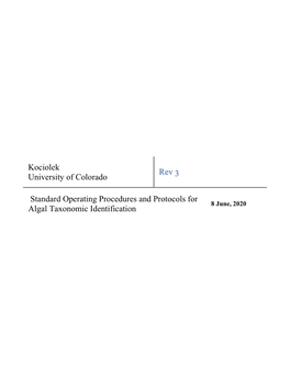 Kociolek University of Colorado Rev Standard Operating Procedures and Protocols for Algal Taxonomic Identification