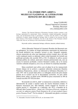 Călătorie Prin Arhiva Muzeului Naţional Al Literaturii Române Din Bucureşti